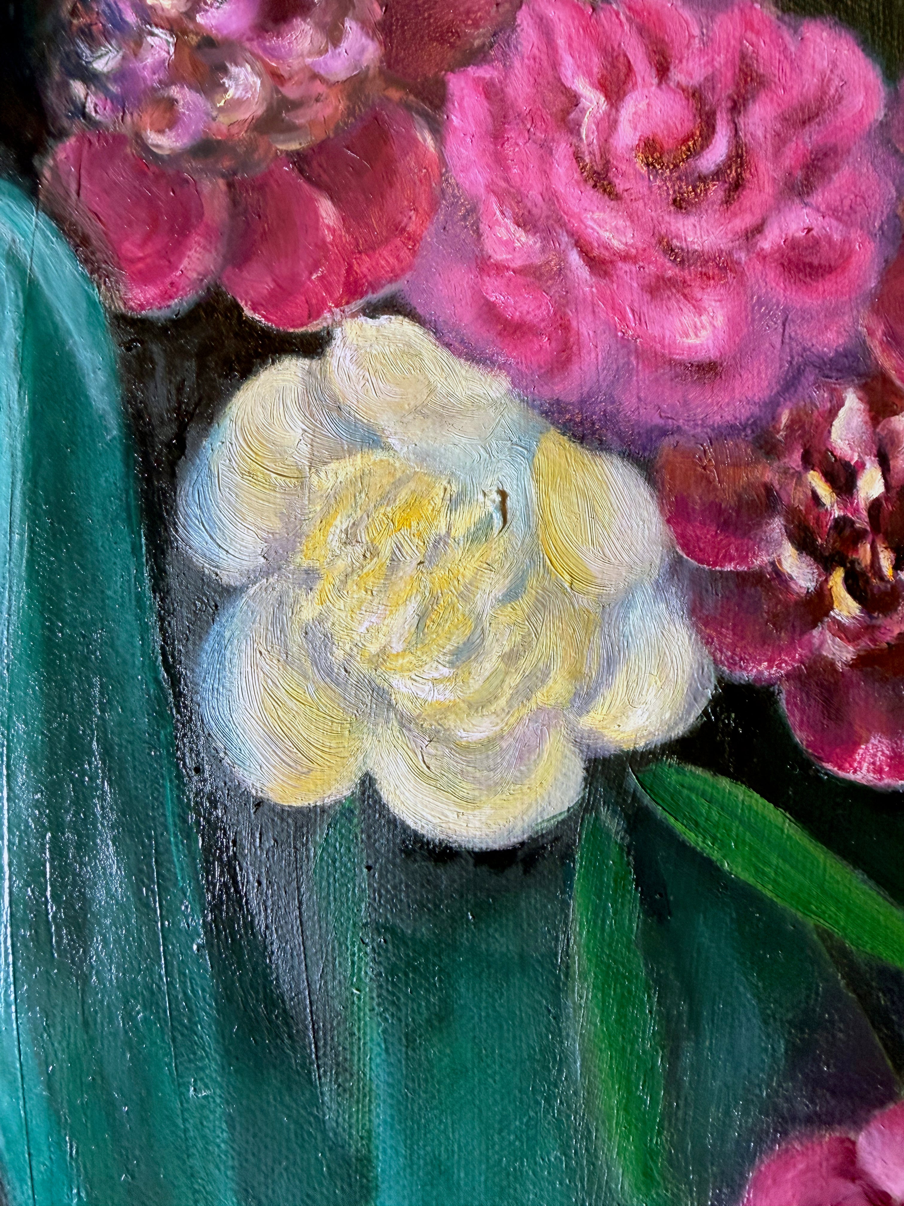 White peony detail of the Beauty where Peonies Fall painting
