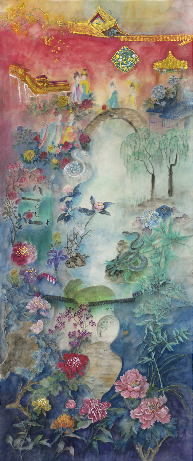 An original silk painting exploring beauty, memory and changing perspective through Chinese mythology, landscape and personal experience.