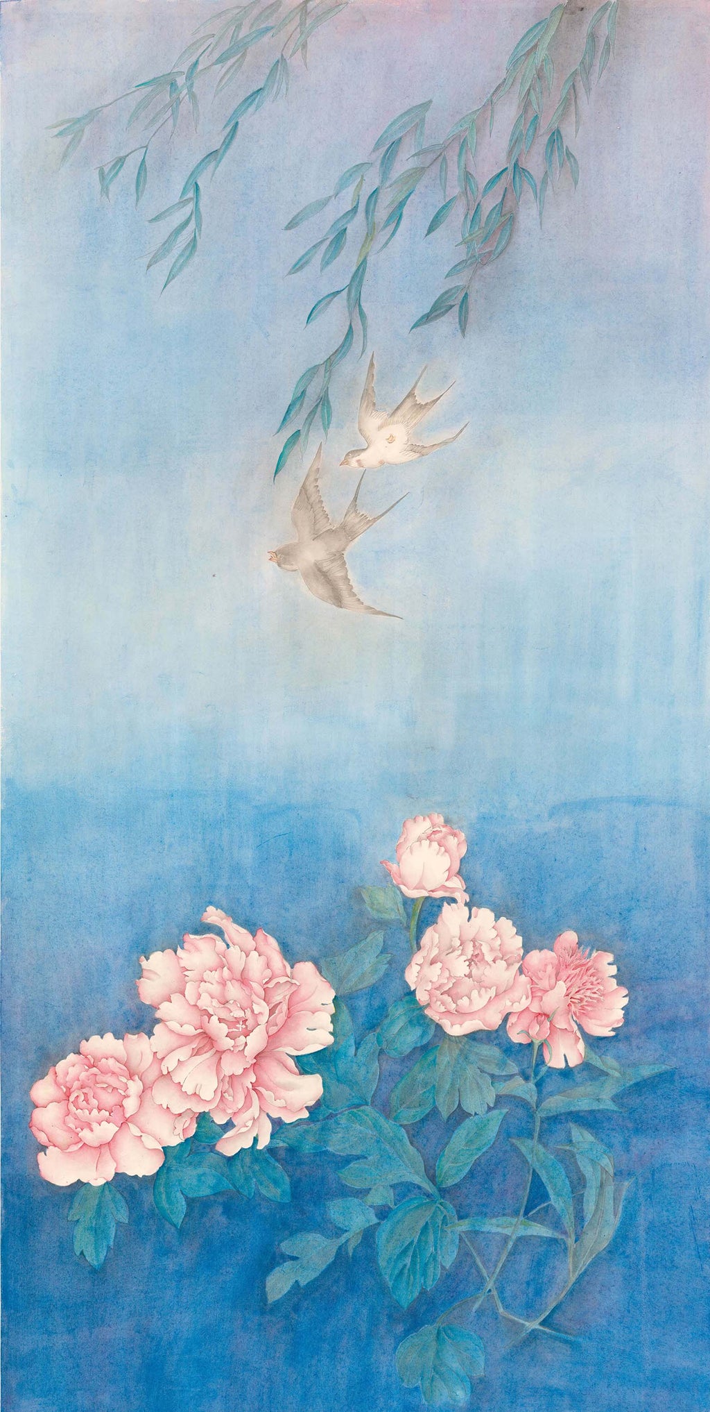 The final panel of Xanadu settles into quiet contemplation, where peonies bloom beneath graceful willow branches. Part of a triptych inspired by The Peach Blossom Spring, it reflects on beauty, stillness and the landscapes we create within our imagination.