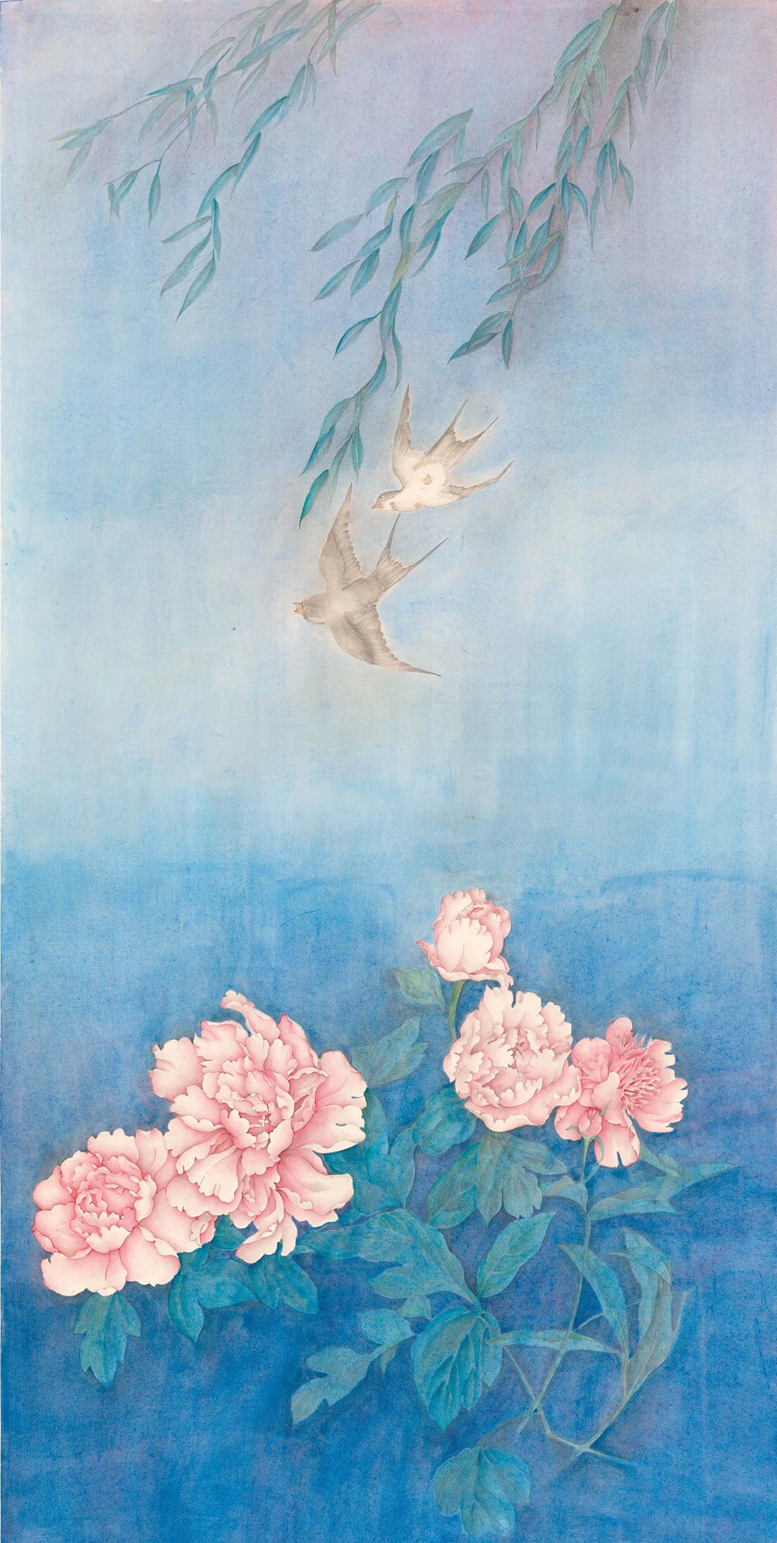 The final panel of Xanadu settles into quiet contemplation, where peonies bloom beneath graceful willow branches. Part of a triptych inspired by The Peach Blossom Spring, it reflects on beauty, stillness and the landscapes we create within our imagination.